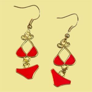 (#417) Elegant Red and Gold Bikini Earrings